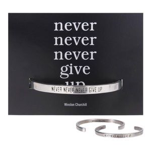 Never Never Never Give Up Winston Churchill Quotable Pewter Cuff Bracelet NWT